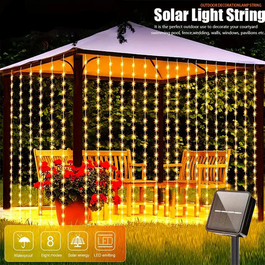 3x3M Solar Curtain Lights – 300 LED Waterproof Fairy Garland