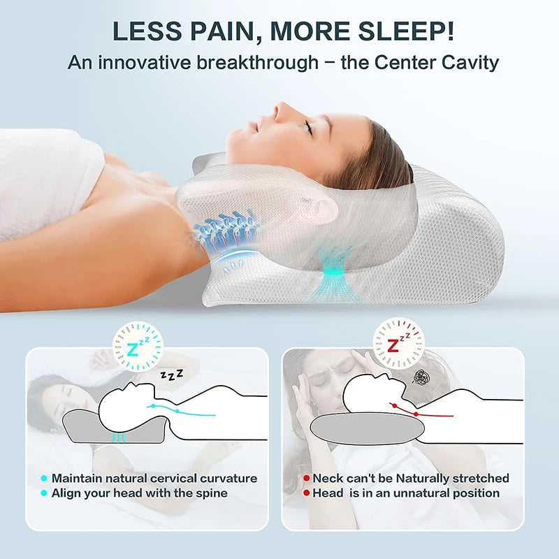 "1PC Memory Foam Cervical Pillow – Ergonomic Neck Support for Pain Relief."