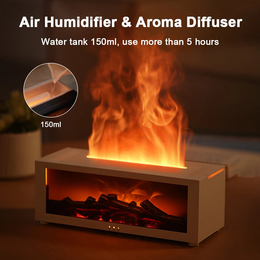 "Flame Aroma Humidifier – LED, Remote-Controlled Essential Oil Diffuser.