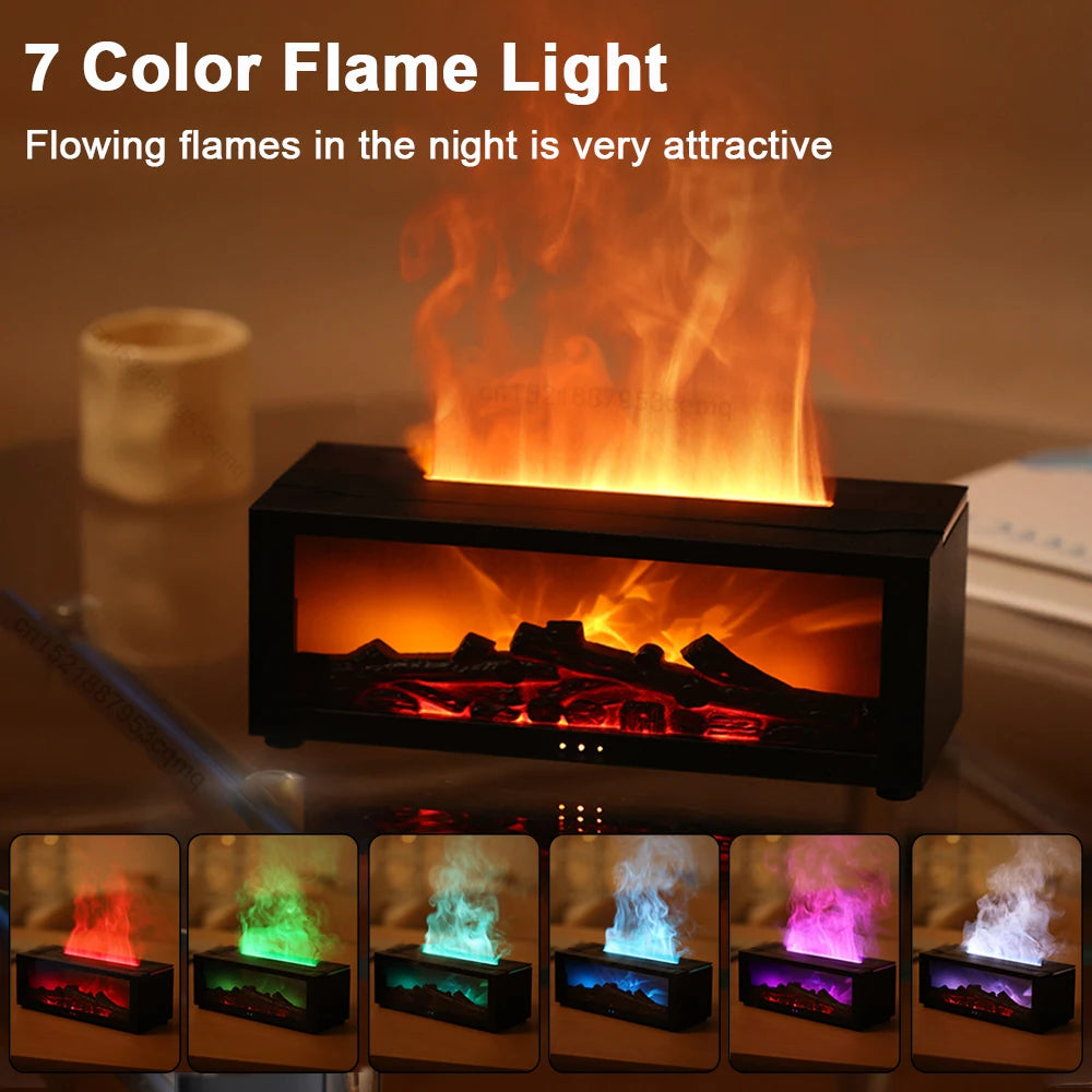 "Flame Aroma Humidifier – LED, Remote-Controlled Essential Oil Diffuser.